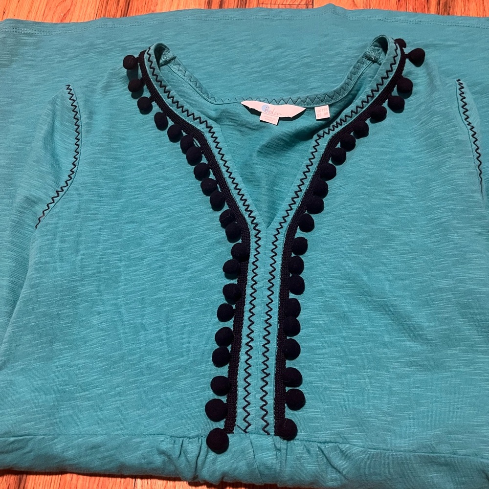 Boden Teal Cotton Pom Trim Dress – Size 8R - Picture 5 of 8